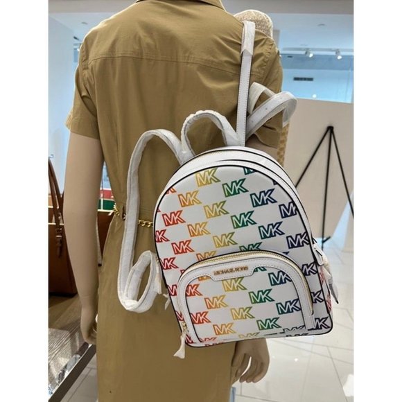 Michael Kors Backpack Jaycee Medium MK Signature Rainbow Optic White NWT - Picture 10 of 12